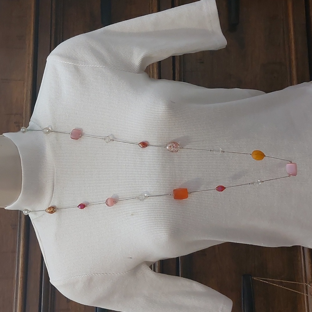 Assorted Glass and Stone Silver Tone Station Style Long Necklace